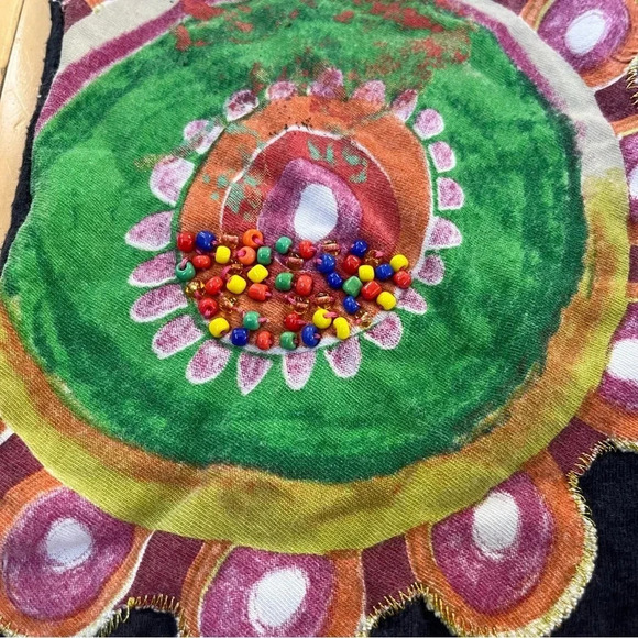 Desigual Womens Beaded Short Sleeve Top Size S Multicolored Boho Indie Y2K - Picture 3 of 10